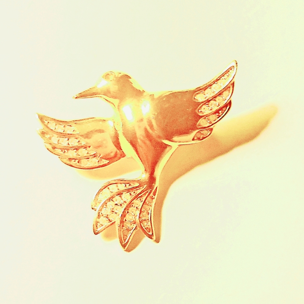 Signed Swarovski S.A.L. Hummingbird Brooch Crystal Gold Plated